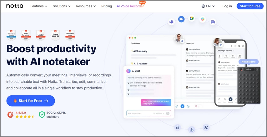notta ai wav file ti text