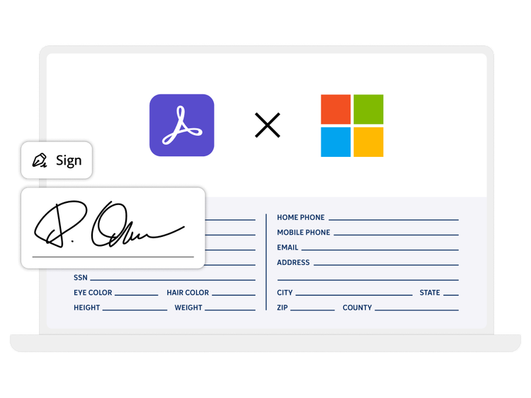 Adobe Acrobat Sign interface for filling and signing forms in enterprise workflows