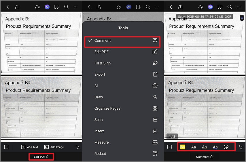 choose comment tab select highlight