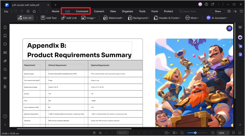 select edit and comment tab
