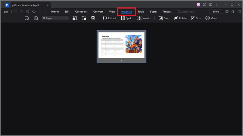 choose organise tab