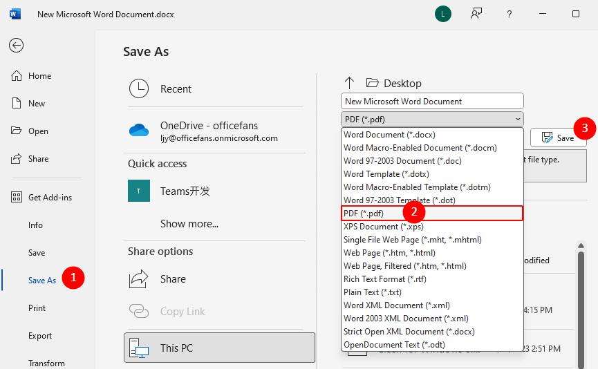 save odt file as pdf