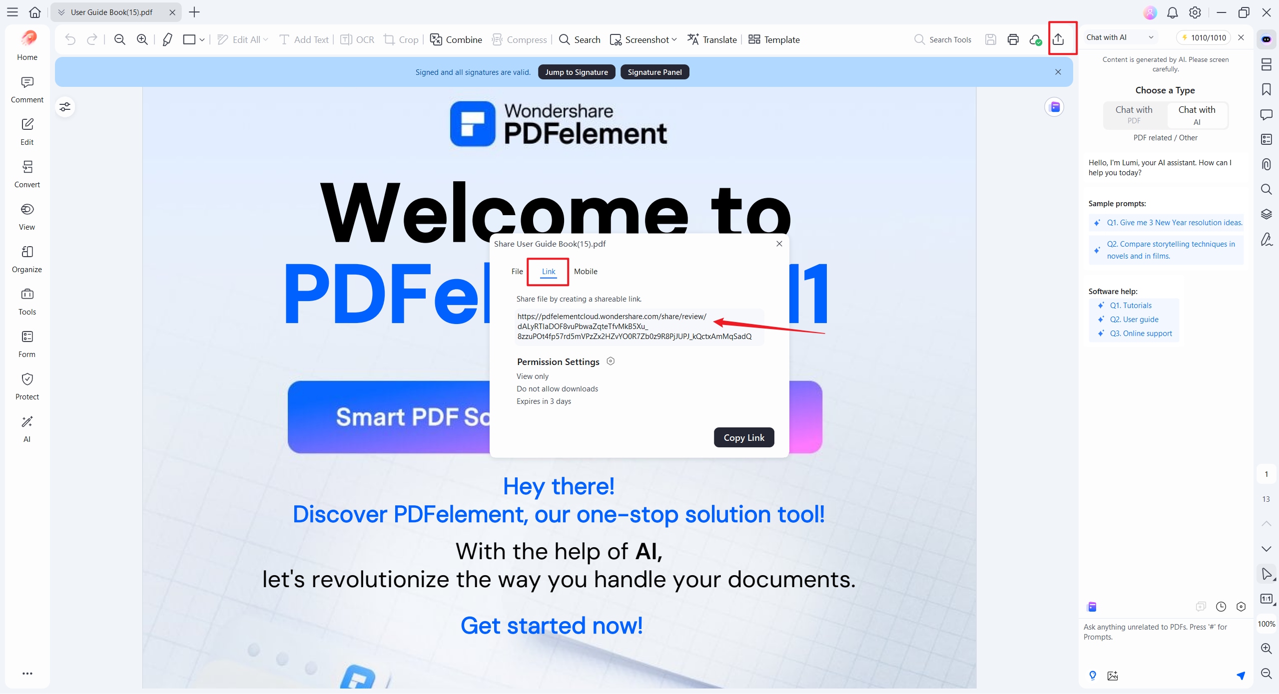 share button on pdfelement
