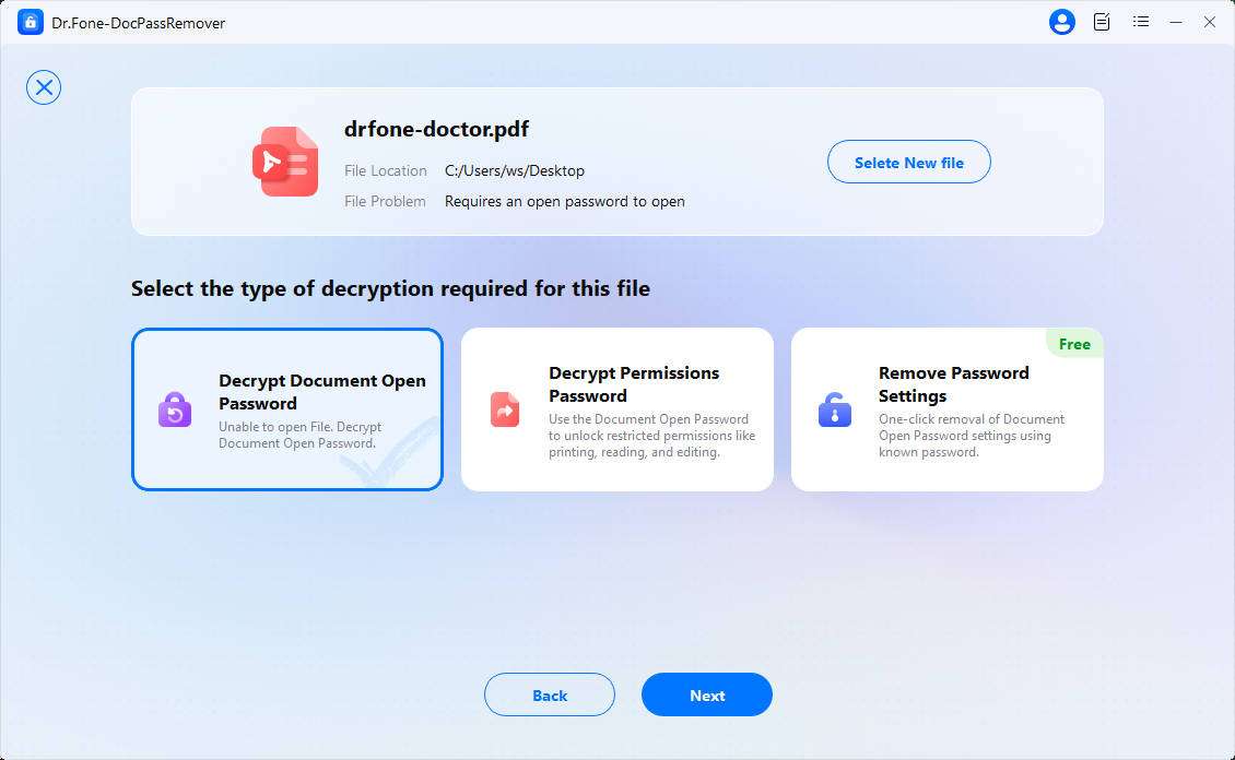 pick decrypt document open password option