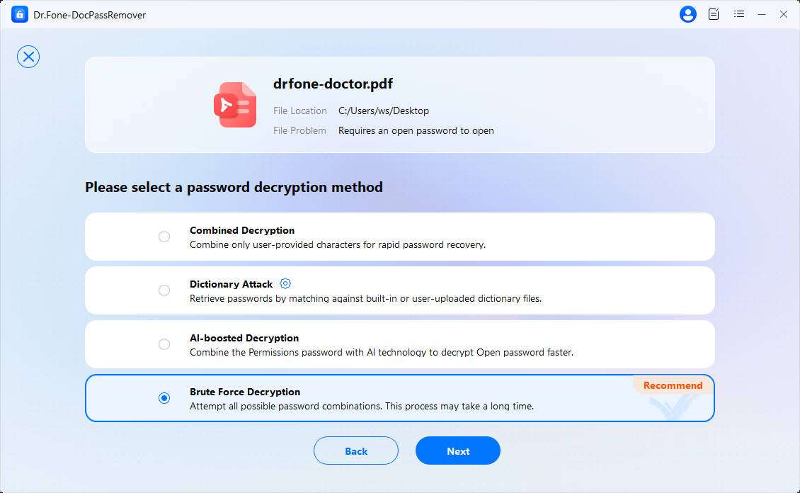 select brute force decryption and next 