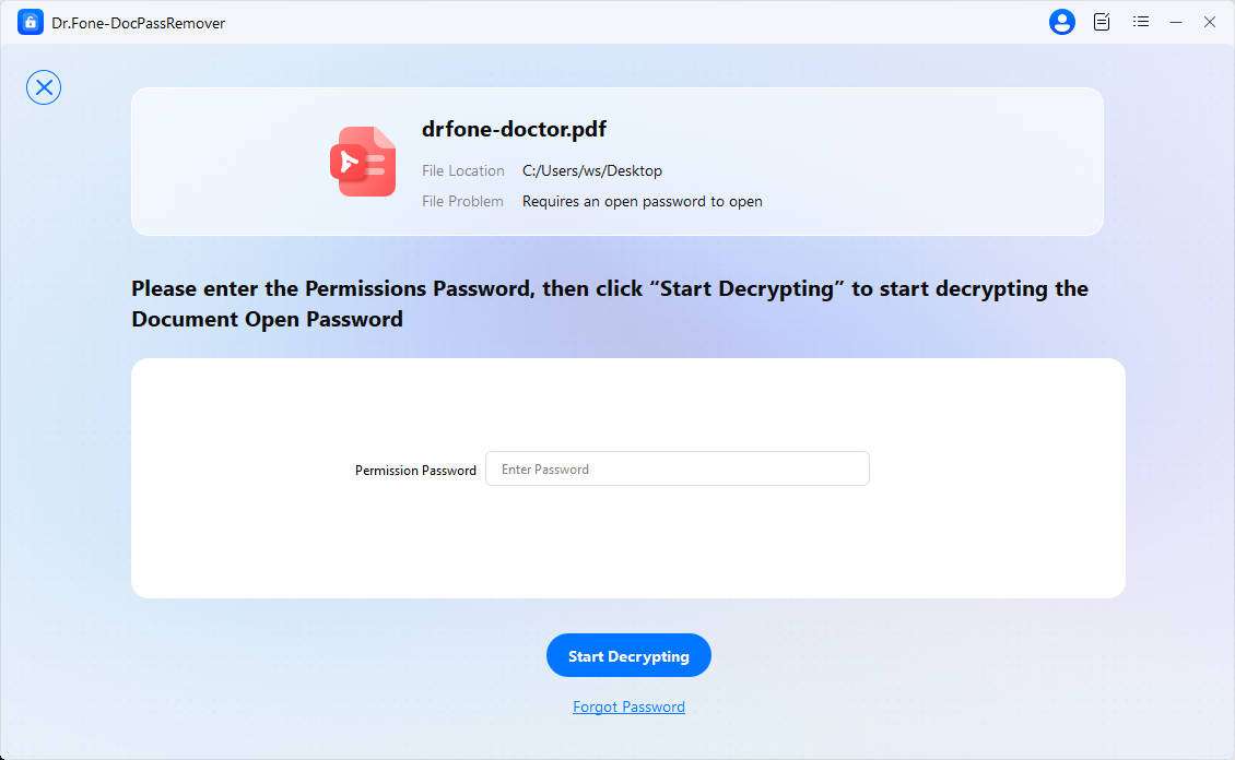enter permission password to start decrypting