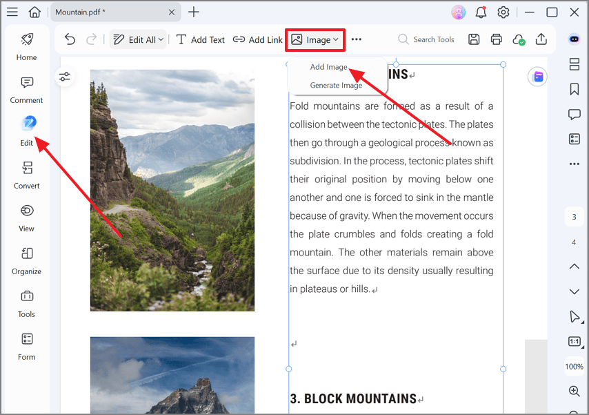 select add image editing tool