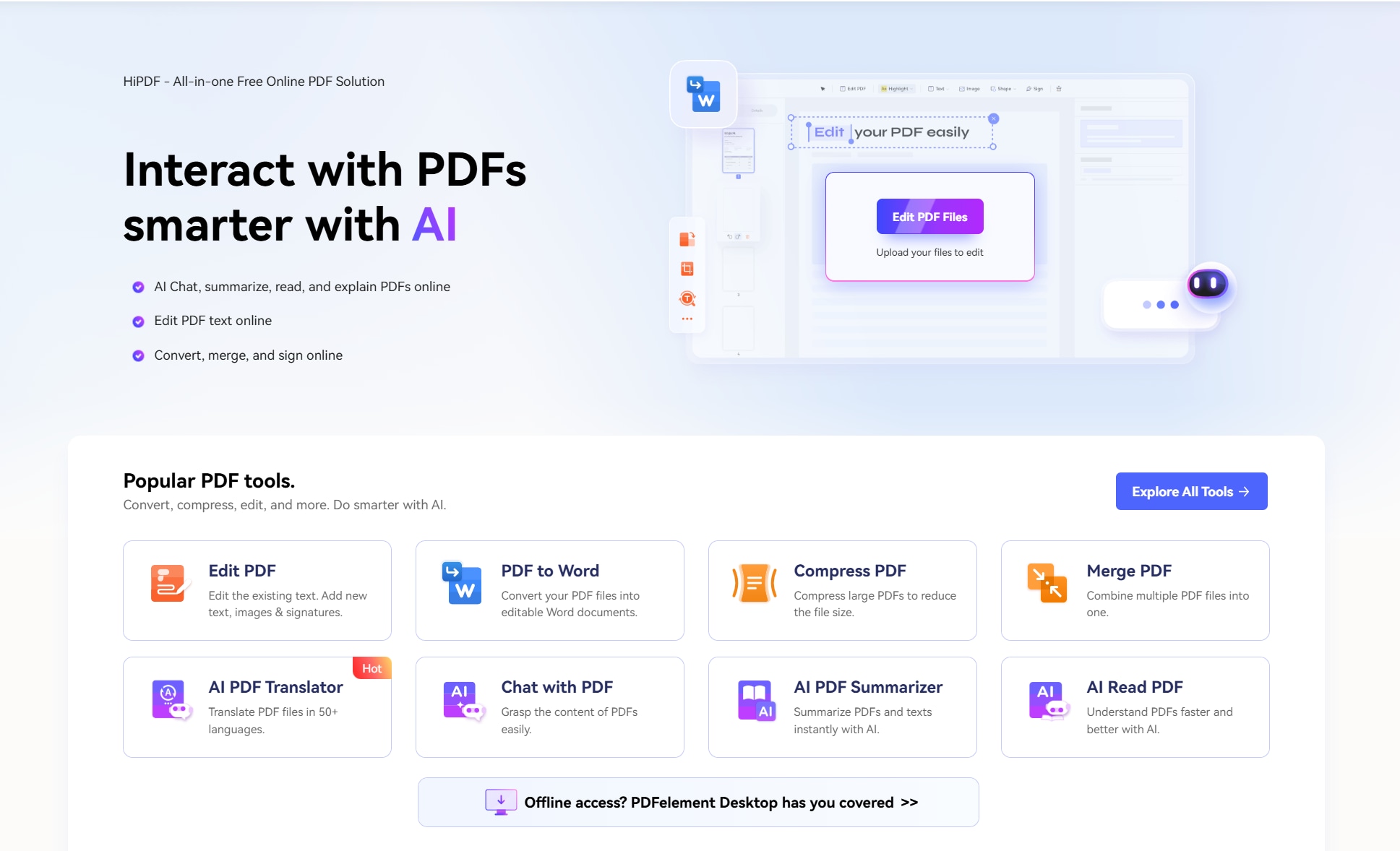 Screenshot of a web-based interface for HiPDF showing a 'Choose File' button to upload an image for OCR