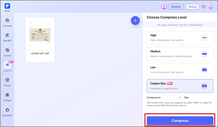 click on compress button