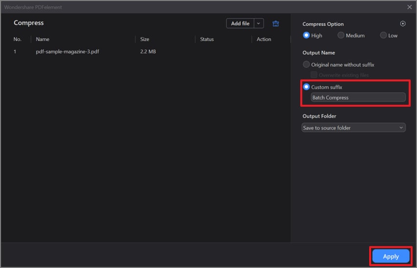 toggle batch compress select apply