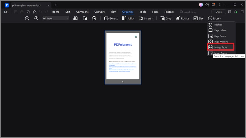 select organize to merge pages