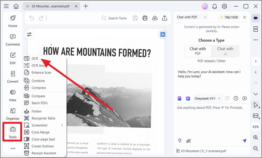 access the tool menu