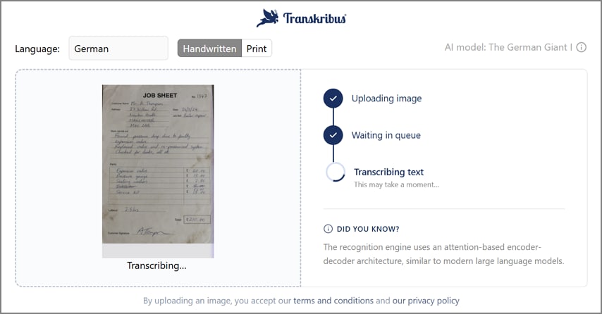 transkribus for handwritten transcription