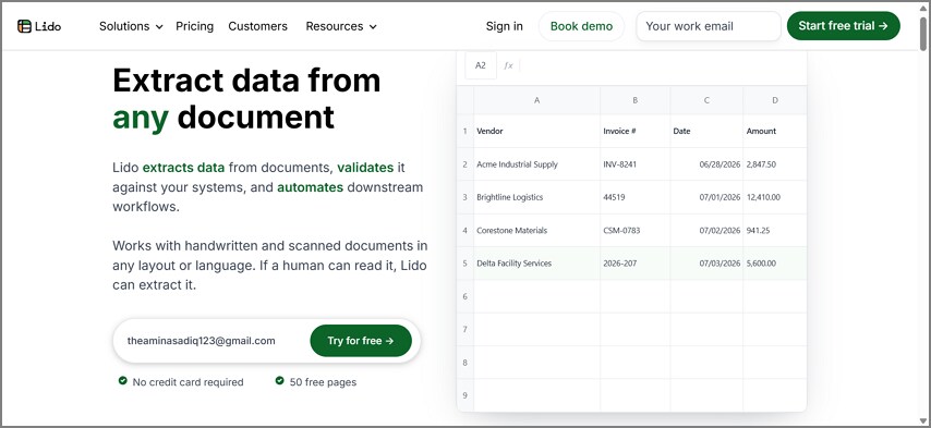 extract data from handwritten document