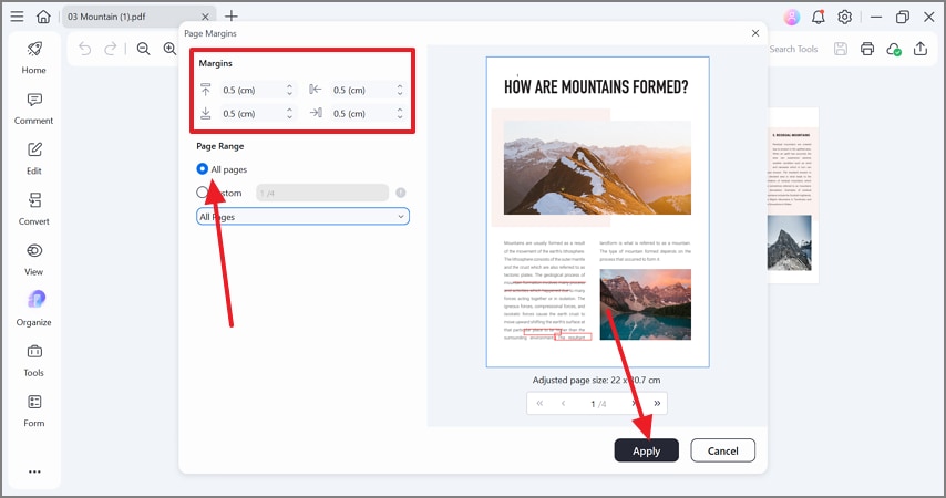 set margins for all pages