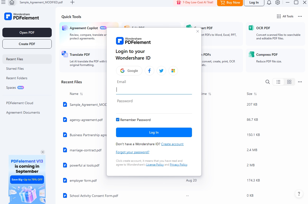 logging in to pdfelement app