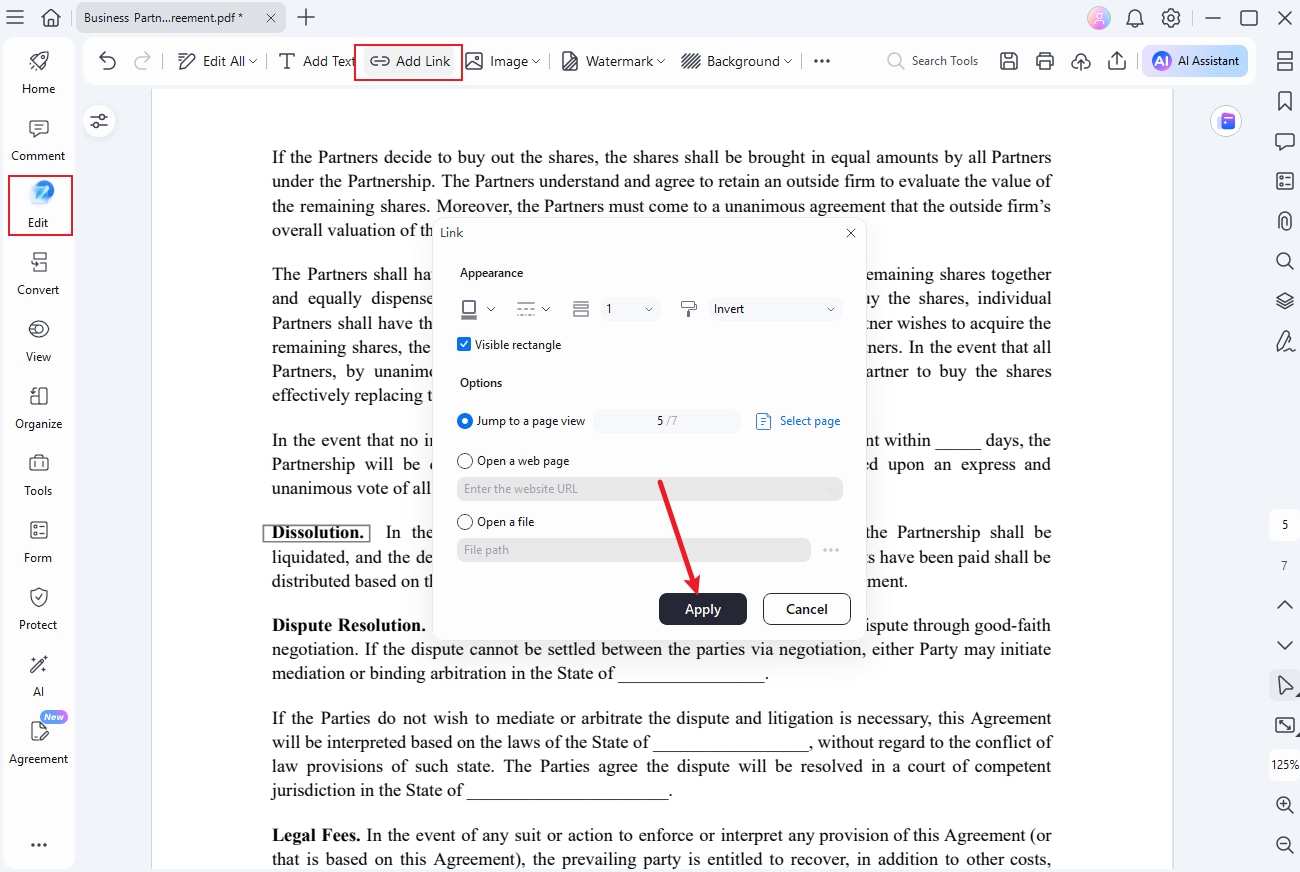 add hyperlink in PDF
