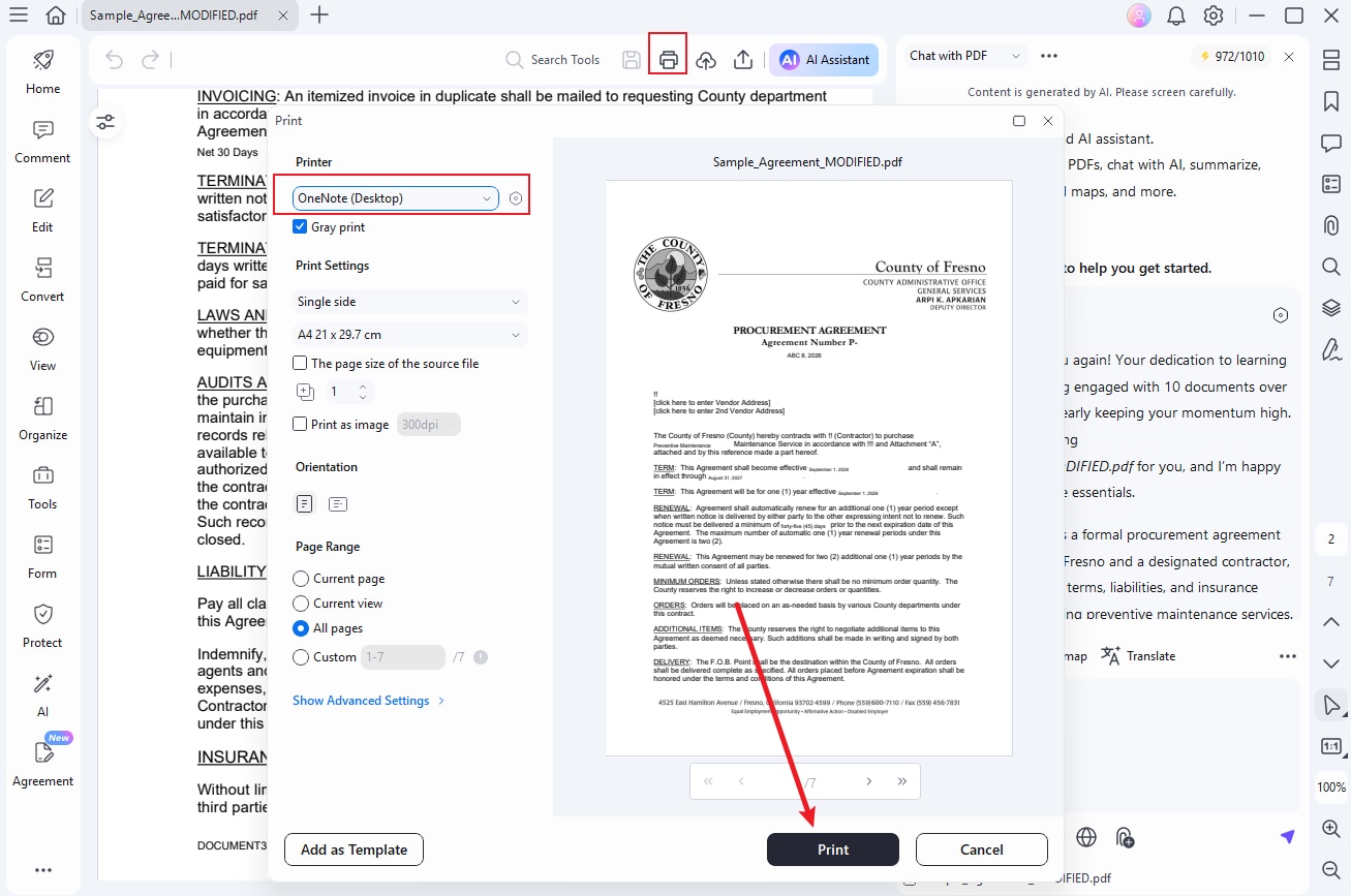 Print PDF to OneNote using the Send to OneNote printer