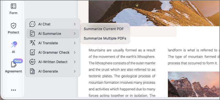 Summarize a PDF document with PDFelement