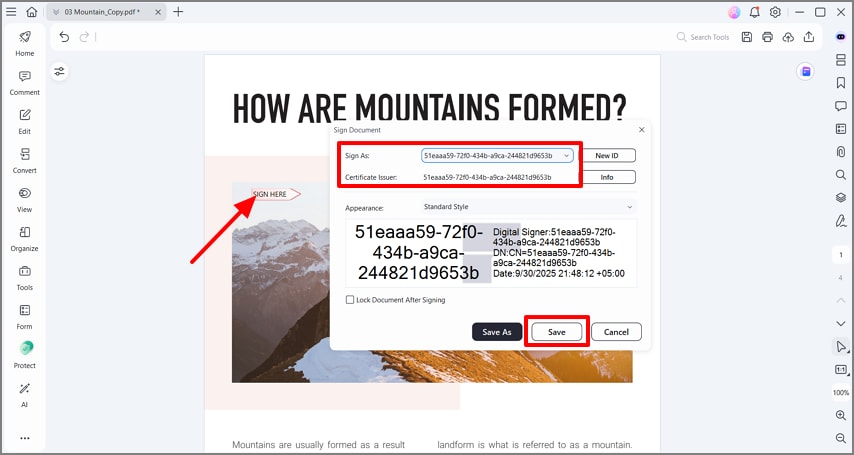 edit digital signature properties