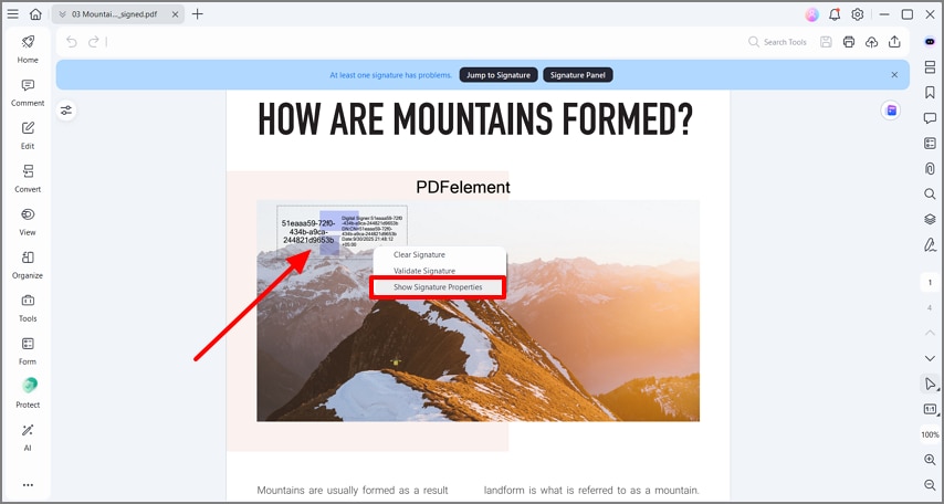 pdfelement signature properties