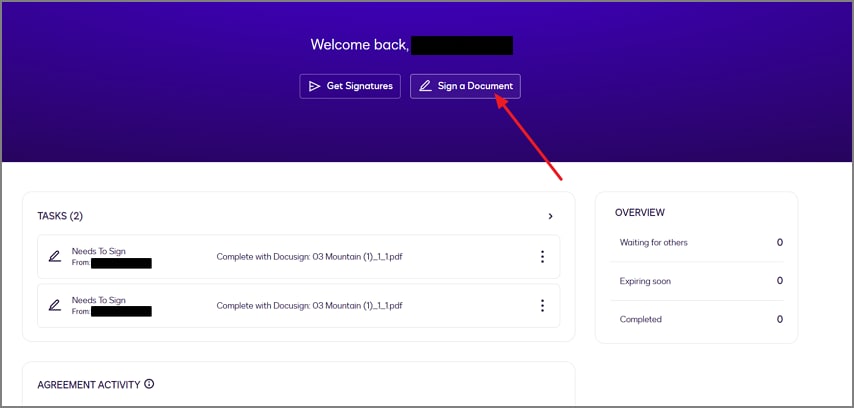 upload docusign pdf main interface