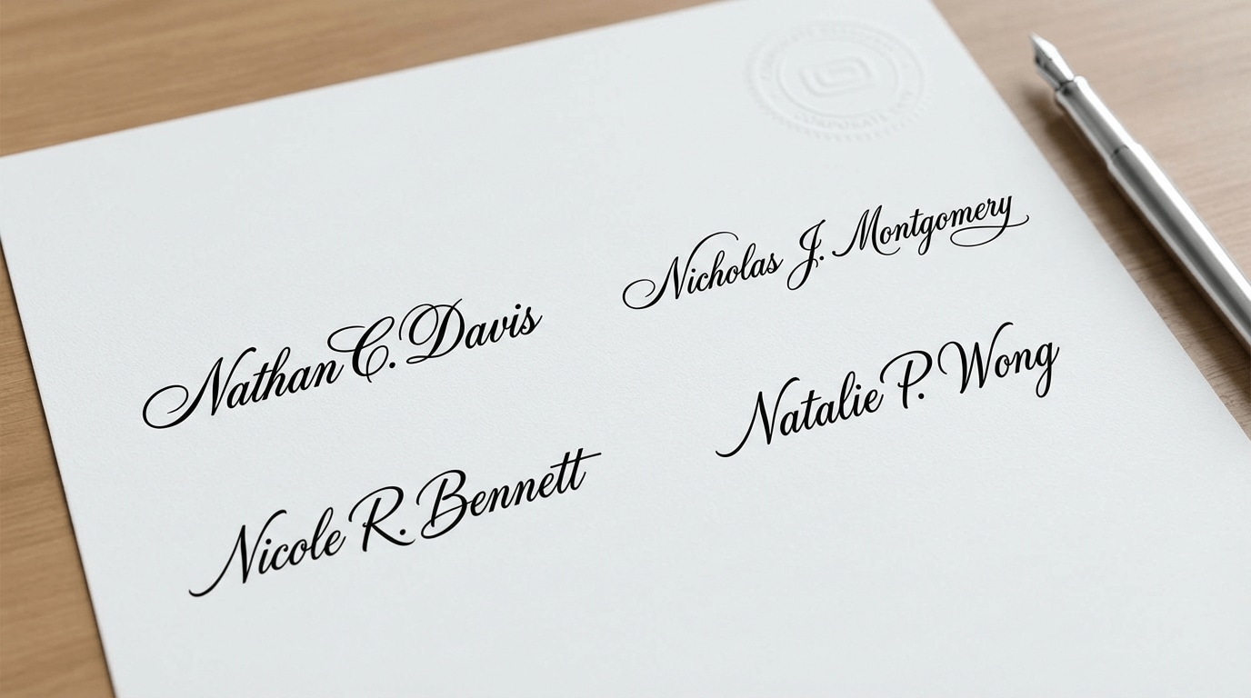 Professional script signature styles for names starting with N