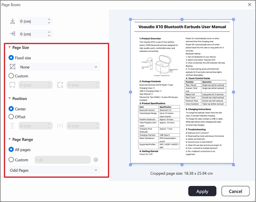 select desired settings