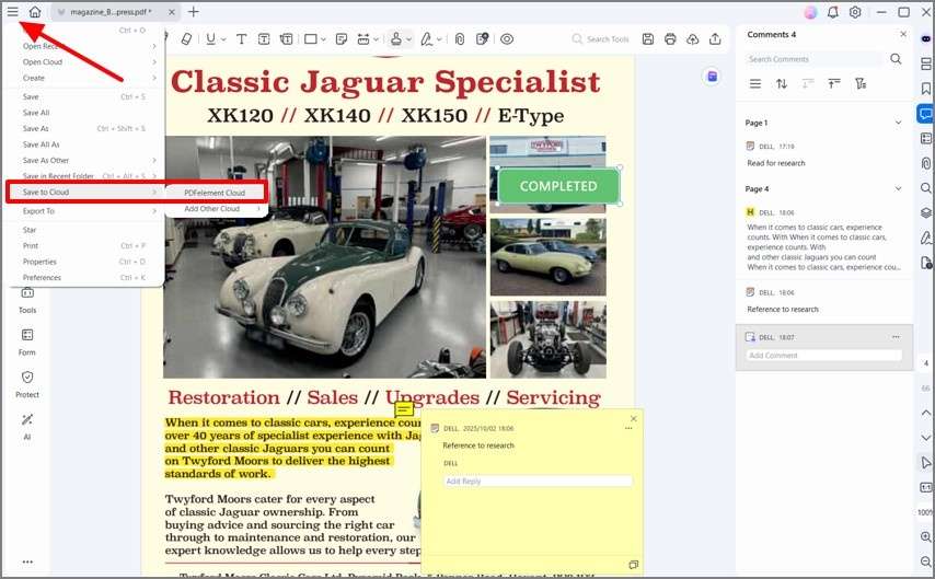 save magazine pdfelement cloud