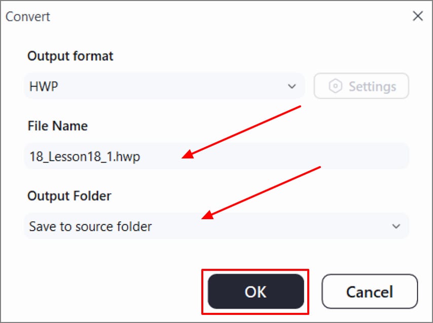 set file settings hit ok