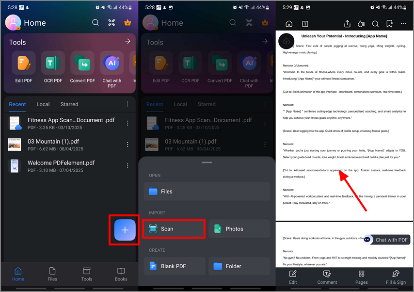 start scanning from mobile pdfelement