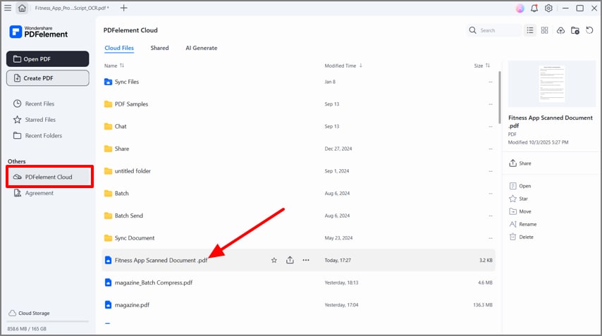 open document pdfelement cloud