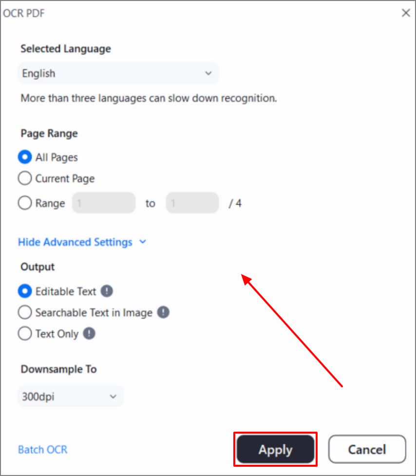 apply ocr editable text