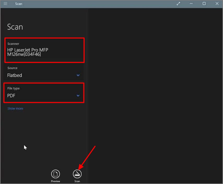 click on scan button
