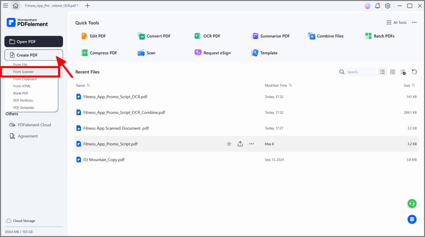 locate create pdf from scanner