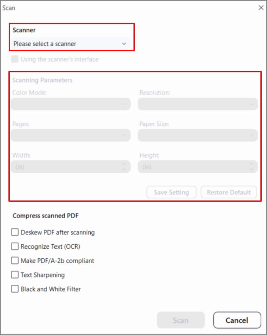 adjust scanner properties