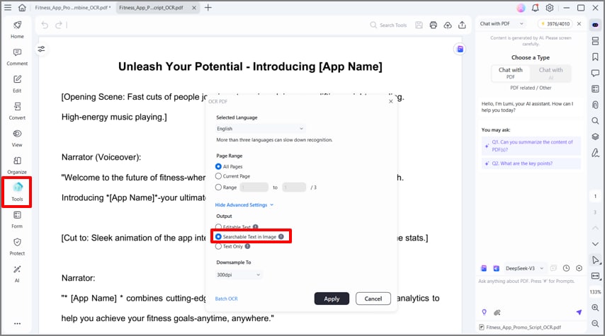 apply searchable ocr