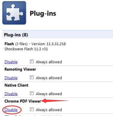 chrome plugin disable