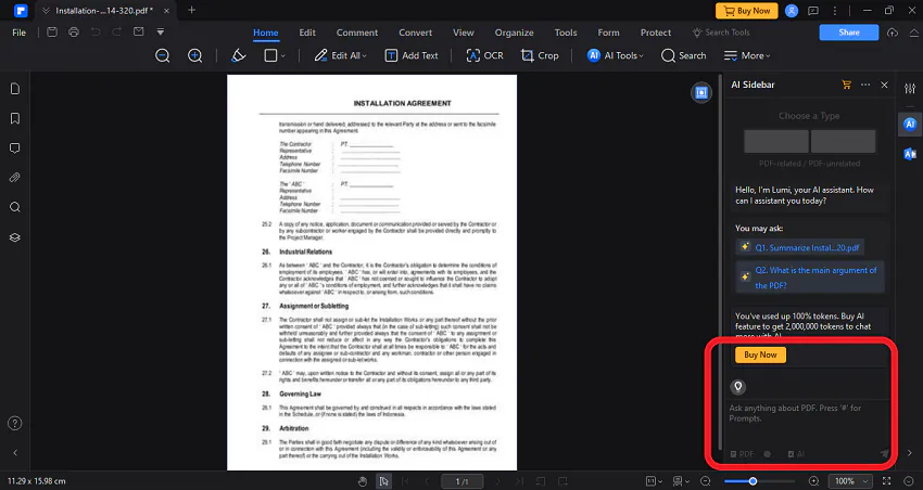 edit clause in pdf contrast with ai