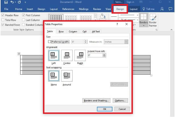 edit table properties