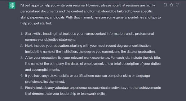 input information for resume