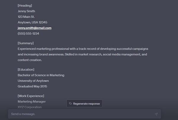 resume details by chatgpt