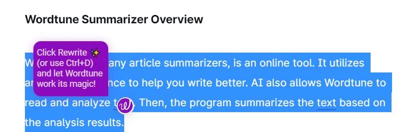 wordtune artikel zusammenfassungstool