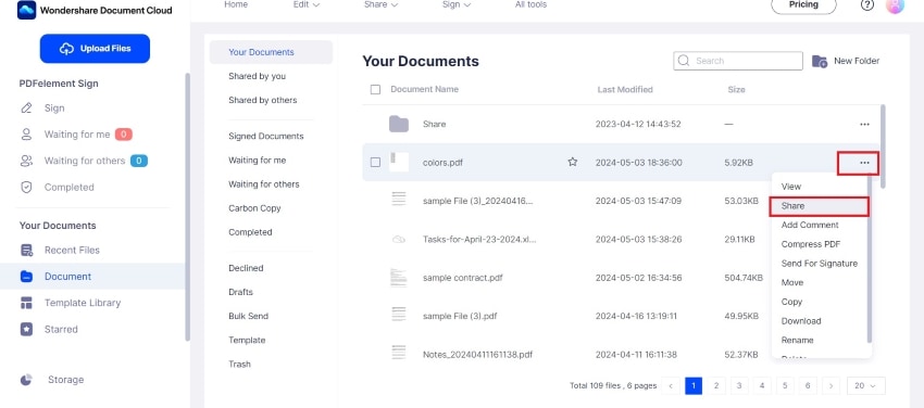sharing the file on document cloud