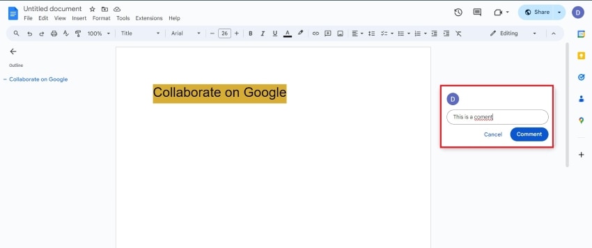 posting a comment on the google docs