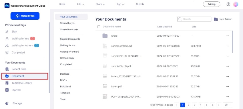 document tab wondershare document cloud