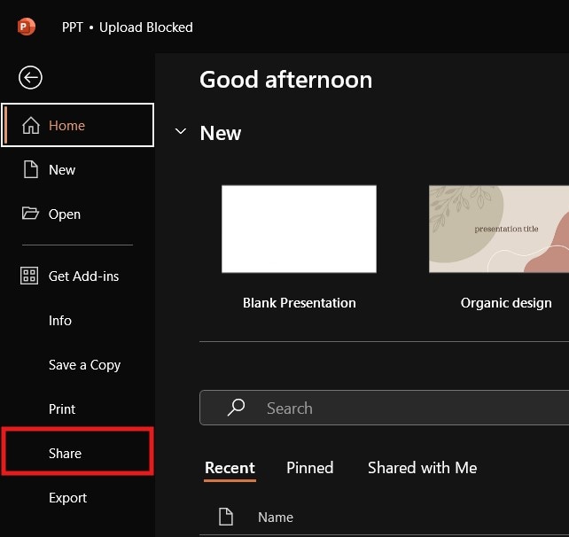 share option in powerpoint
