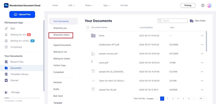 document cloud shared by others folder