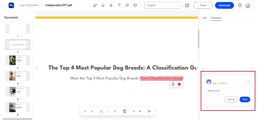 commenting on powerpoint in document cloud