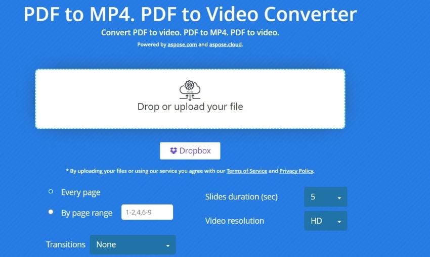 aspose pdf to mp4 converter page